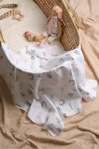 Çok Amaçlı Müslin Örtü & Battaniye 3'lü Set %100 Pamuk Oeko-teks Sertifikalı 80x80 Cm-Çıtır Çiçek - 4