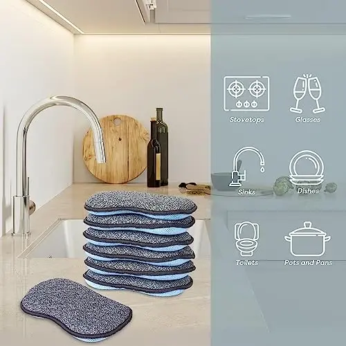 Çok Amaçlı Süngerler Scrub-it Mutfak - Çiziksiz Mikrofiber temizleme süngerleri, Ağır Hizmet Tipi Ovalama Gücü ile birlikte - Bulaşıklar, Tencereler ve Tavalar için Tekrar Kullanılabilir Bulaşık Süngeri (6'lı Paket, Küçük) - 3