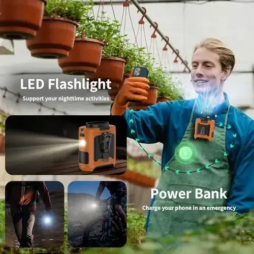 Socool 10000mAh Portable Waist Fan Clip on Wearable Belt Personal Fan Rechargeable Battery operated With 5 Speeds & Flashlight Neck Hands-Free 40H Cooling For Outdoor Camping Travel (Orange) - 5