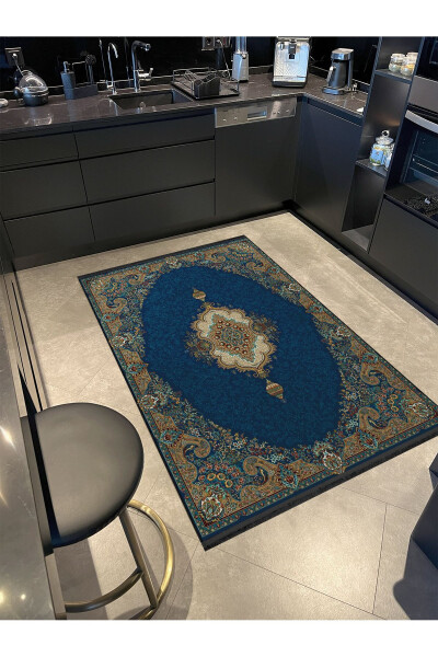 Çok Renkli Detaylı Lacivert Tonlarda Antik Tasarım Serisi Desenli Dekoratif Halı antik124 - RUGS MODERN HALI