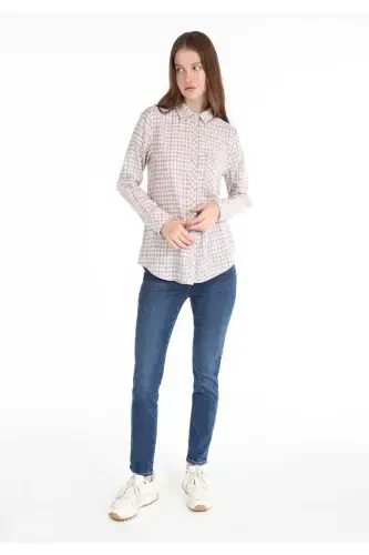 Regular Fit Shirt Neck Ekoseli Kadın Çok Renkli Uzun Kol Gömlek - 3