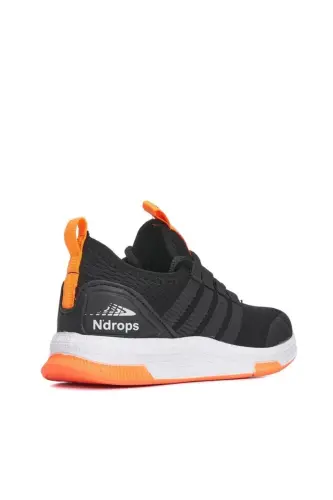 Çok Renkli - Unisex Hafif Flexible Çocuk Sneaker - Amblem Figürlü Şeritli Siyah - Oranj - 2