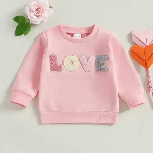 Socutebabe Toddler Valentines Outfits Baby Girl Clothes Love Embroidery Long Sleeve Crewneck Sweatshirts Pullovers - MODAZONE (1)