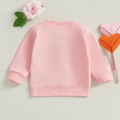 Socutebabe Toddler Valentines Outfits Baby Girl Clothes Love Embroidery Long Sleeve Crewneck Sweatshirts Pullovers - 6