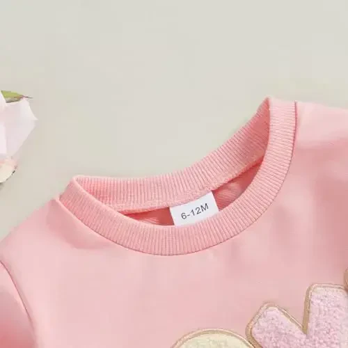 Socutebabe Toddler Valentines Outfits Baby Girl Clothes Love Embroidery Long Sleeve Crewneck Sweatshirts Pullovers - 3