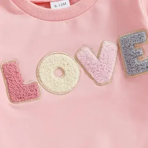 Socutebabe Toddler Valentines Outfits Baby Girl Clothes Love Embroidery Long Sleeve Crewneck Sweatshirts Pullovers - 5
