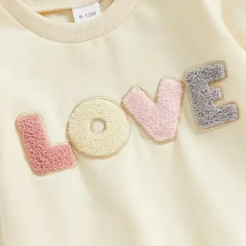 Socutebabe Toddler Valentines Outfits Baby Girl Clothes Love Embroidery Long Sleeve Crewneck Sweatshirts Pullovers - 5