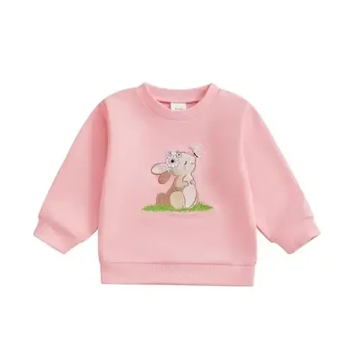 Socutebabe Toddler Valentines Outfits Baby Girl Clothes Love Embroidery Long Sleeve Crewneck Sweatshirts Pullovers - SOCUTEBABE