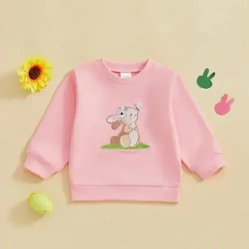 Socutebabe Toddler Valentines Outfits Baby Girl Clothes Love Embroidery Long Sleeve Crewneck Sweatshirts Pullovers - SOCUTEBABE (1)
