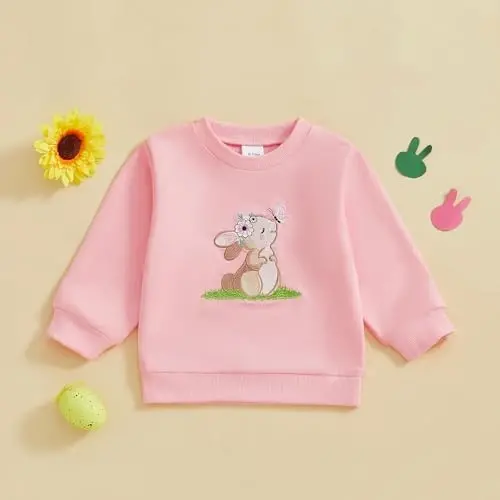 Socutebabe Toddler Valentines Outfits Baby Girl Clothes Love Embroidery Long Sleeve Crewneck Sweatshirts Pullovers - SOCUTEBABE (1)