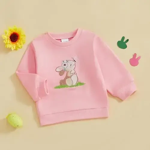 Socutebabe Toddler Valentines Outfits Baby Girl Clothes Love Embroidery Long Sleeve Crewneck Sweatshirts Pullovers - 3