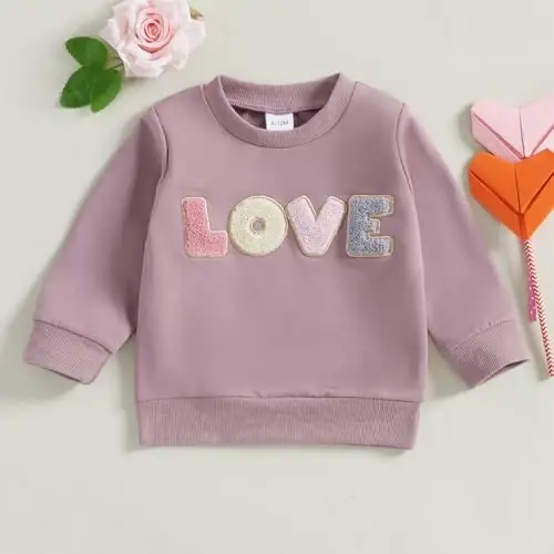Socutebabe Toddler Valentines Outfits Baby Girl Clothes Love Embroidery Long Sleeve Crewneck Sweatshirts Pullovers - SOCUTEBABE (1)