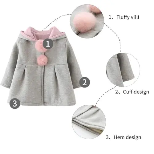 CoKate Infant Baby Girl Fall Winter Hooded Coat Sweet Rabbit Jackets Outerwear - 3
