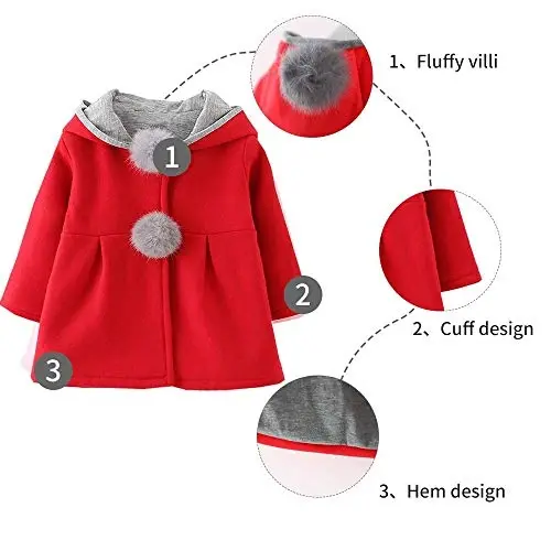 CoKate Infant Baby Girl Fall Winter Hooded Coat Sweet Rabbit Jackets Outerwear - 5