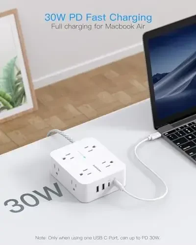 10 Ft Extension Cord with Multiple Outlets, HANYCONY Flat Plug Power Strip Surge Protector 10 Ft Long Cord, 8 Outlets 30W USB C Charger (2 USB C), Multi Plug Outlet for College Dorm Room Essentials - 3