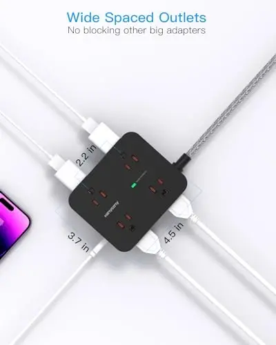 Power Strip Surge Protector 10 Ft Cord, HANYCONY Extension Cord Flat Plug with 8 Outlets 4 USB Ports(2 USB C), Wall Mount, Desk Charging Sation for Home Offcie - 4
