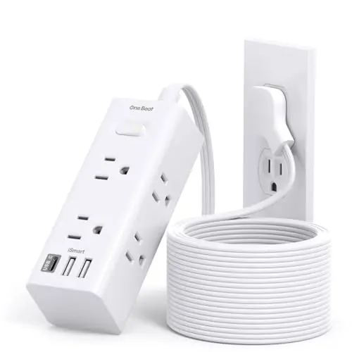 15Ft Extension Cord with Multiple Outlets, Flat Plug Power Strip Surge Protector with 15 Ft Long Cord, 6 Outlet 3 USB Ports (1 USB C), Multi Outlet Wall Plug for Travel, College, Dorm Room Essentials 