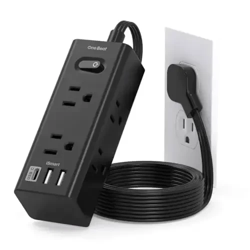 1Ft Extension Cord with Multiple Outlets, Flat Plug Power Strip Surge Protector with 1 Ft Cord, 6 Outlet 3 USB Ports (1 USB C), Multi Outlet Wall Plug for Travel, Dorm Room Essentials-Black 