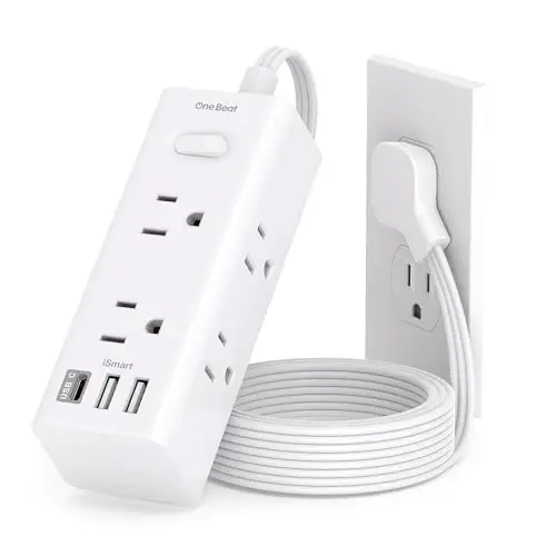 1Ft Extension Cord with Multiple Outlets, Flat Plug Power Strip Surge Protector with 1 Ft Cord, 6 Outlet 3 USB Ports (1 USB C), Multi Outlet Wall Plug for Travel, College, Dorm Room Essentials 