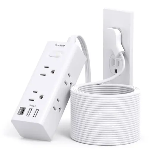 Çoklu Çıkışlı 20Ft Uzatma Kablosu, Düz Fişli Akım Korumalı Güç Şeridi, 20 Ft Uzun Kablolu, 6 Çıkışlı 3 USB Bağlantı Noktalı (1 USB C), Seyahat, Üniversite, Yurt Odası Temel Eşyaları için Çoklu Çıkışlı Duvar Fişi 