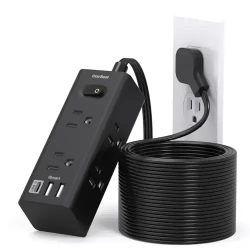 20Ft Extension Cord with Multiple Outlets, Flat Plug Power Strip Surge Protector with 20 Ft Long Cord, 6 Outlet 3 USB Ports (1 USB C), Multi Outlet Wall Plug for Travel, College, Dorm Essentials-Black - 1