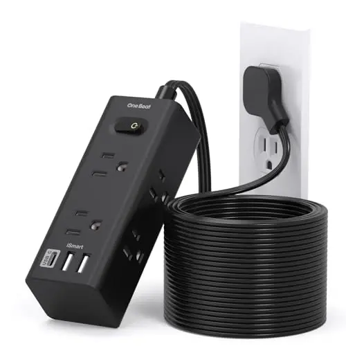 20Ft Extension Cord with Multiple Outlets, Flat Plug Power Strip Surge Protector with 20 Ft Long Cord, 6 Outlet 3 USB Ports (1 USB C), Multi Outlet Wall Plug for Travel, College, Dorm Essentials-Black 