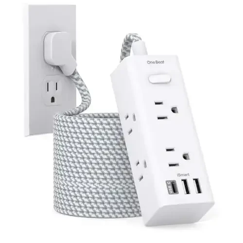 25 Ft Extension Cord with Multiple Outlets - One Beat Flat Plug Power Strip Surge Protector with 25 Ft Long Cord, 6 Outlet 3 USB Ports (1 USBC), Multi Outlet Wall Plug Home Office Dorm Room Essentials - 1