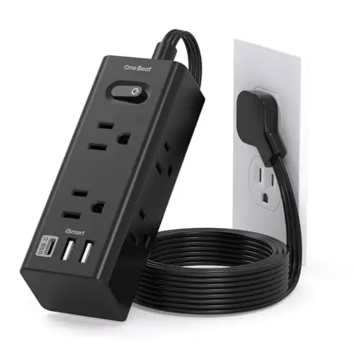 1Ft Extension Cord with Multiple Outlets, Flat Plug Power Strip Surge Protector with 1 Ft Cord, 6 Outlet 3 USB Ports (1 USB C), Multi Outlet Wall Plug for Travel, Dorm Room Essentials-Black - 1