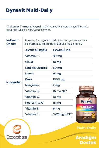 Çoklu Günlük Çok Vitamin & Mineral - Koenzim Q10 - Rhodiola 30 Kapsül - 3