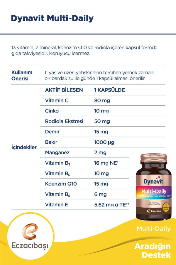 Çoklu Günlük Çok Vitamin & Mineral - Koenzim Q10 - Rhodiola 30 Kapsül - 10