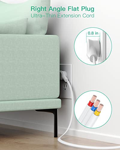 Surge Protector Power Strip - 9 Widely Spaced Multi Outlets, Wall Mount, 3 Side Outlet Extender with Extension Cord, Flat Plug, Overload Protection, Home Office Dorm Room Essentials (5FT, White) - 4