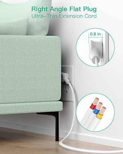 Surge Protector Power Strip - 9 Widely Spaced Multi Outlets, Wall Mount, 3 Side Outlet Extender with Extension Cord, Flat Plug, Overload Protection, Home Office Dorm Room Essentials (5FT, White) - 4