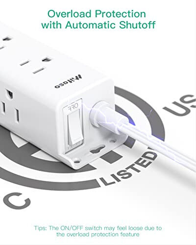 Surge Protector Power Strip - 9 Widely Spaced Multi Outlets, Wall Mount, 3 Side Outlet Extender with Extension Cord, Flat Plug, Overload Protection, Home Office Dorm Room Essentials (5FT, White) - 6