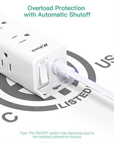 Surge Protector Power Strip - 9 Widely Spaced Multi Outlets, Wall Mount, 3 Side Outlet Extender with Extension Cord, Flat Plug, Overload Protection, Home Office Dorm Room Essentials (5FT, White) - 6