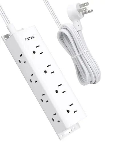 Surge Protector Power Strip - 12 Widely Spaced Multi Outlets, Wall Mount, 3 Side Outlet Extender with Extension Cord, Flat Plug, Overload Protection, Home Office Dorm Room Essentials (5FT, White) - 1