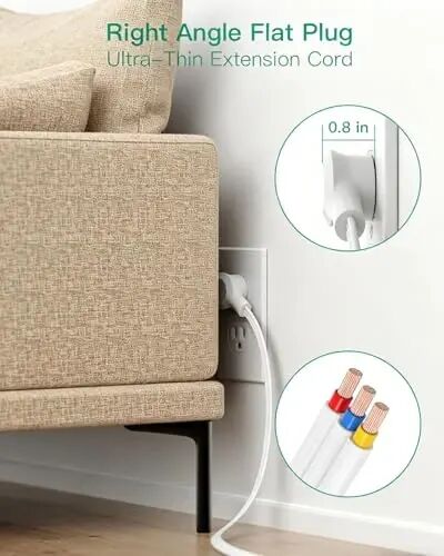Surge Protector Power Strip - 12 Widely Spaced Multi Outlets, Wall Mount, 3 Side Outlet Extender with Extension Cord, Flat Plug, Overload Protection, Home Office Dorm Room Essentials (5FT, White) - 4