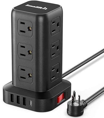 Extension Cord with Multiple Outlets, Surge Protector Power Strip Tower, 12 AC 4 USB，Surge Protector Tower 6.5FT Overload Protection for Home Office - SMALLRT