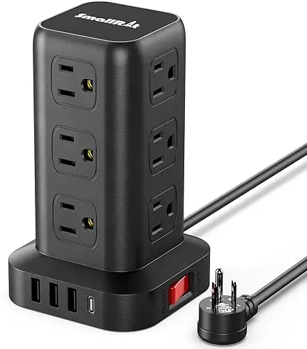 Extension Cord with Multiple Outlets, SMALLRT Surge Protector Power Strip Tower, Outlet Extender with 12 AC Outlets 4 USB, 6.5FT Extension Cord for Home Dorm Room, Office Supplies,Overload Protection 