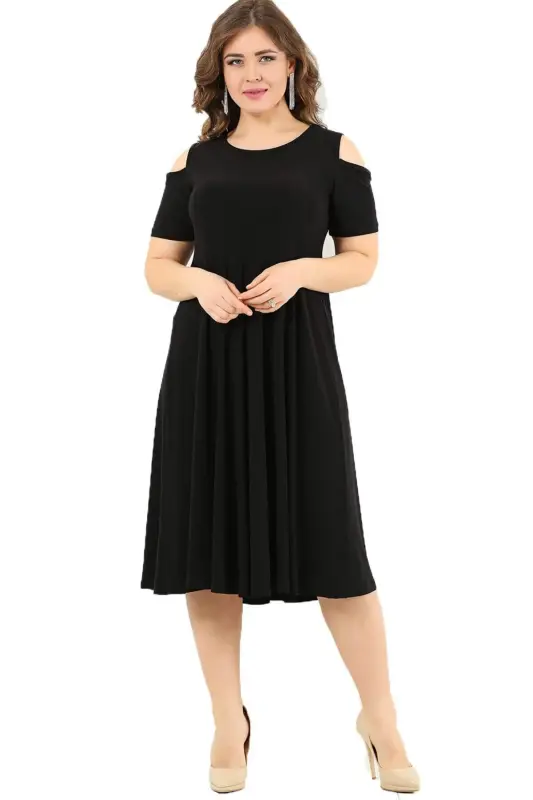 Cold-Shoulder Lycra Plus Size Mini Sandy Dress PNR3800 - 1