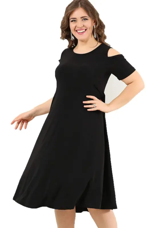 Cold-Shoulder Lycra Plus Size Mini Sandy Dress PNR3800 - 2