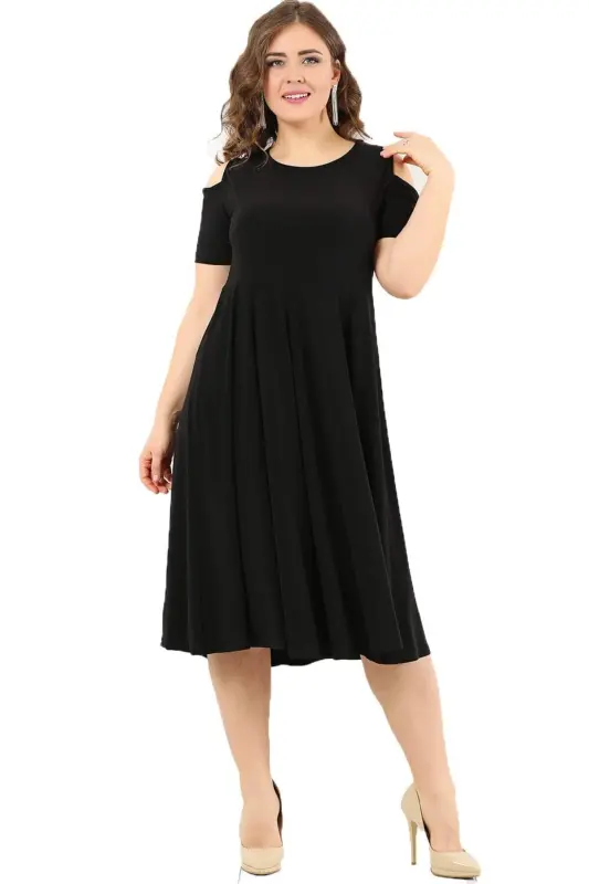 Cold-Shoulder Lycra Plus Size Mini Sandy Dress PNR3800 - 3