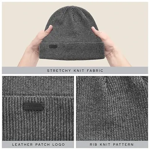 Cole Haan erkaklar uchun Heritage Rib Cuff Beanie shapkasi, klassik qovurg'ali dizaynli iliq trikotaj jun shapka - 5