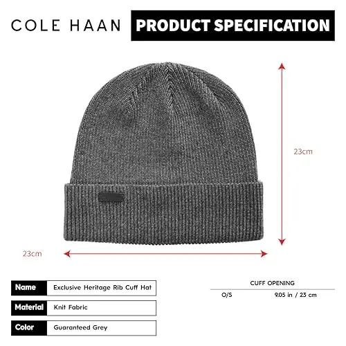 Cole Haan erkaklar uchun Heritage Rib Cuff Beanie shapkasi, klassik qovurg'ali dizaynli iliq trikotaj jun shapka - 6