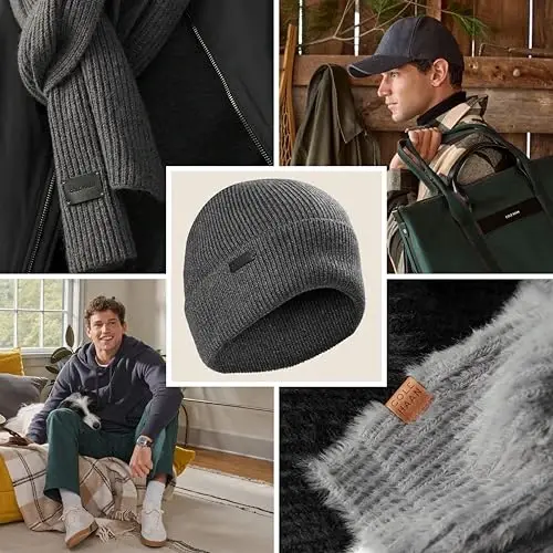 Cole Haan erkaklar uchun Heritage Rib Cuff Beanie shapkasi, klassik qovurg'ali dizaynli iliq trikotaj jun shapka - 7