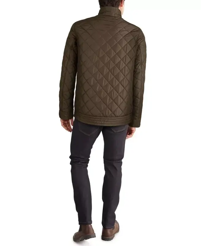 Cole Haan Erkaklar uchun sun'iy sherpa astarli romb naqshli kurtkasi - Zaytun rang - 1