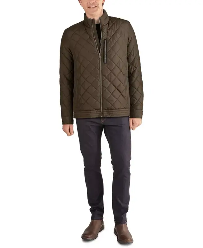 Cole Haan Erkek Elmas Kapitone Ceket, Suni Sherpa Astarı - Zeytin Yeşili - 2