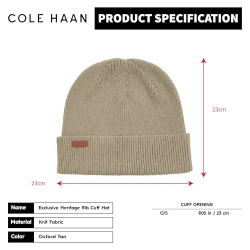 Cole Haan Men's Heritage Rib Cuff Wool Beanie Hat, One Size - 6