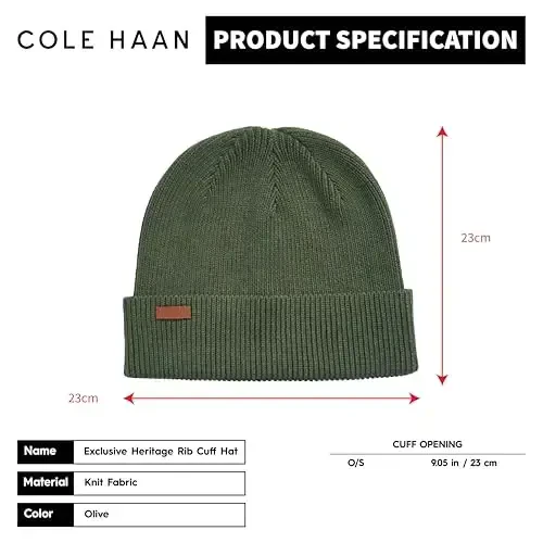 Cole Haan Men's Heritage Rib Cuff Wool Beanie Hat, One Size - 6