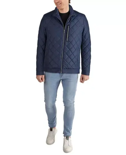 Cole Hann Men's Diamond Quilt Jacket with Faux Sherpa Lining - Navy 