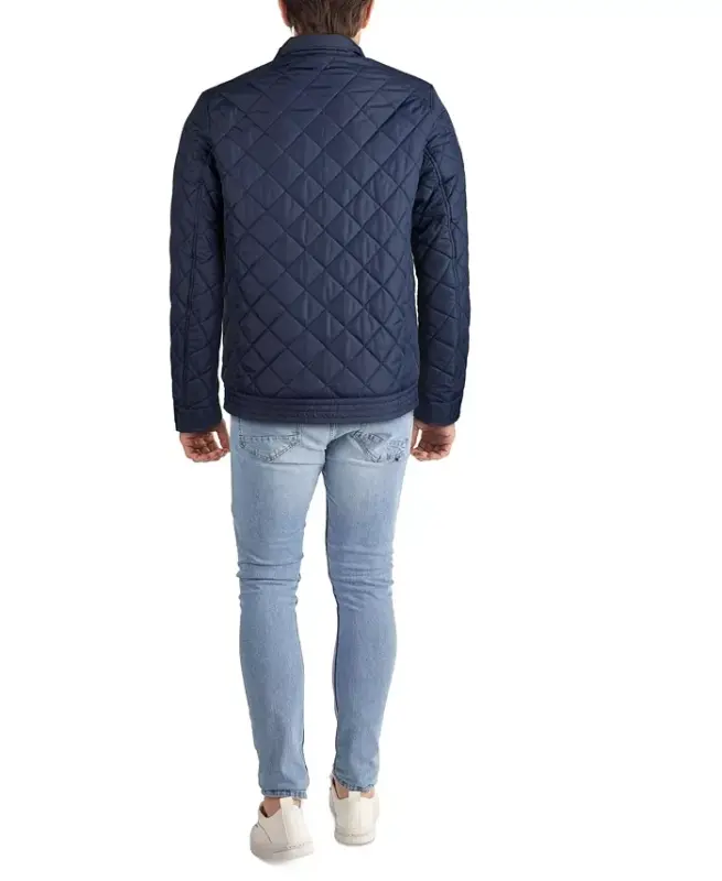 Cole Hann Men's Diamond Quilt Jacket with Faux Sherpa Lining - Navy - 2